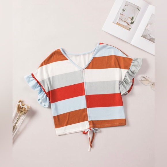 Plus Size Ruched Front Ruffle Sleeve Top - Picture 5 of 11